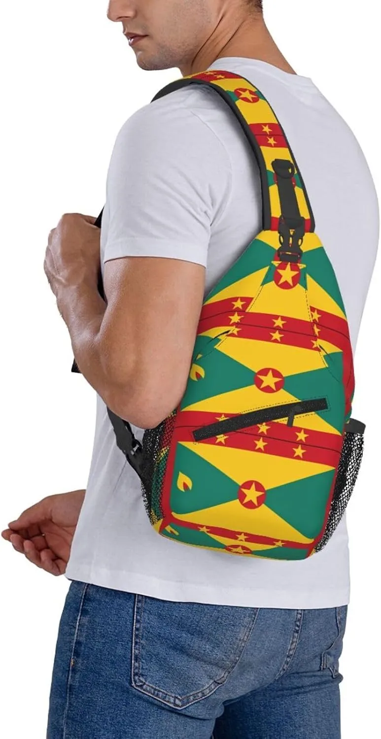 Grenada Flag Crossbody Bag Cross Chest Bag Adjustable Sling Backpack Sports Gym Shoulder Bags Travel Cycling Daypack Diagonally Casual Rucksack