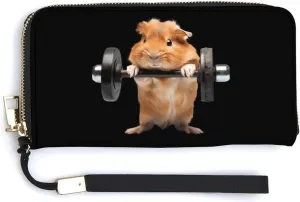 Guinea Piggy Weight Lifting Women's Long Wallet for Men Stylish Slim Credit Card Case Holder Wrist Strap Purse