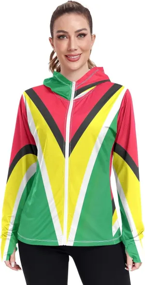 Guyana Flag Uv Protection Jacket Upf 50 , Long Sleeve Zip up Outdoor Jacket