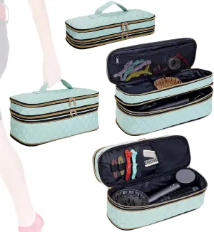 Hair Dryer Travel Carrying Case, Curling Iron Storage Bag, Slim Expandable Handheld Dual-Layer Travel Storage Bag for Dryer/Hair Tool Organizer/Style Organizer