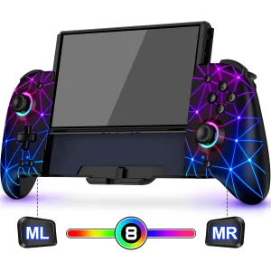Hall Effect Joystick Controller for Nintendo Switch/OLED, Wireless One-Piece Handheld Switch Joypad - Macro, Adjustable Light, Ergonomic Grip, Turbo, Diamond Pattern