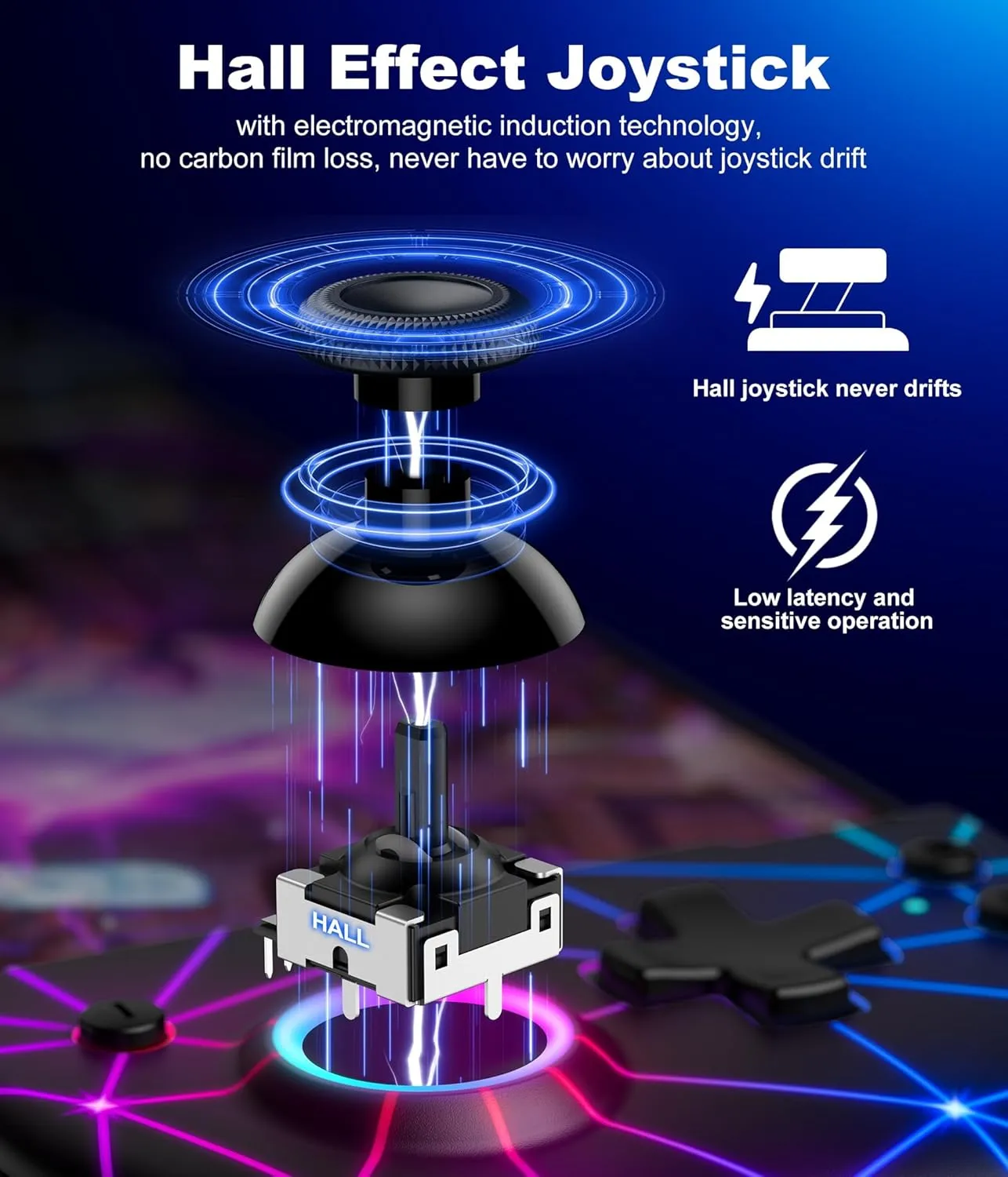 Hall Effect Joystick Controller for Nintendo Switch/OLED, Wireless One-Piece Handheld Switch Joypad - Macro, Adjustable Light, Ergonomic Grip, Turbo, Diamond Pattern