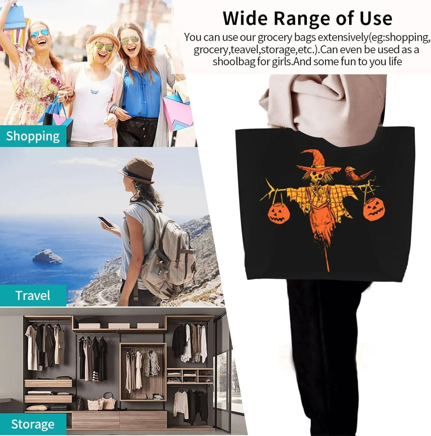 Halloween Tote Bags Large Women Reusable Shoulder Travel Shopping Gift Bags