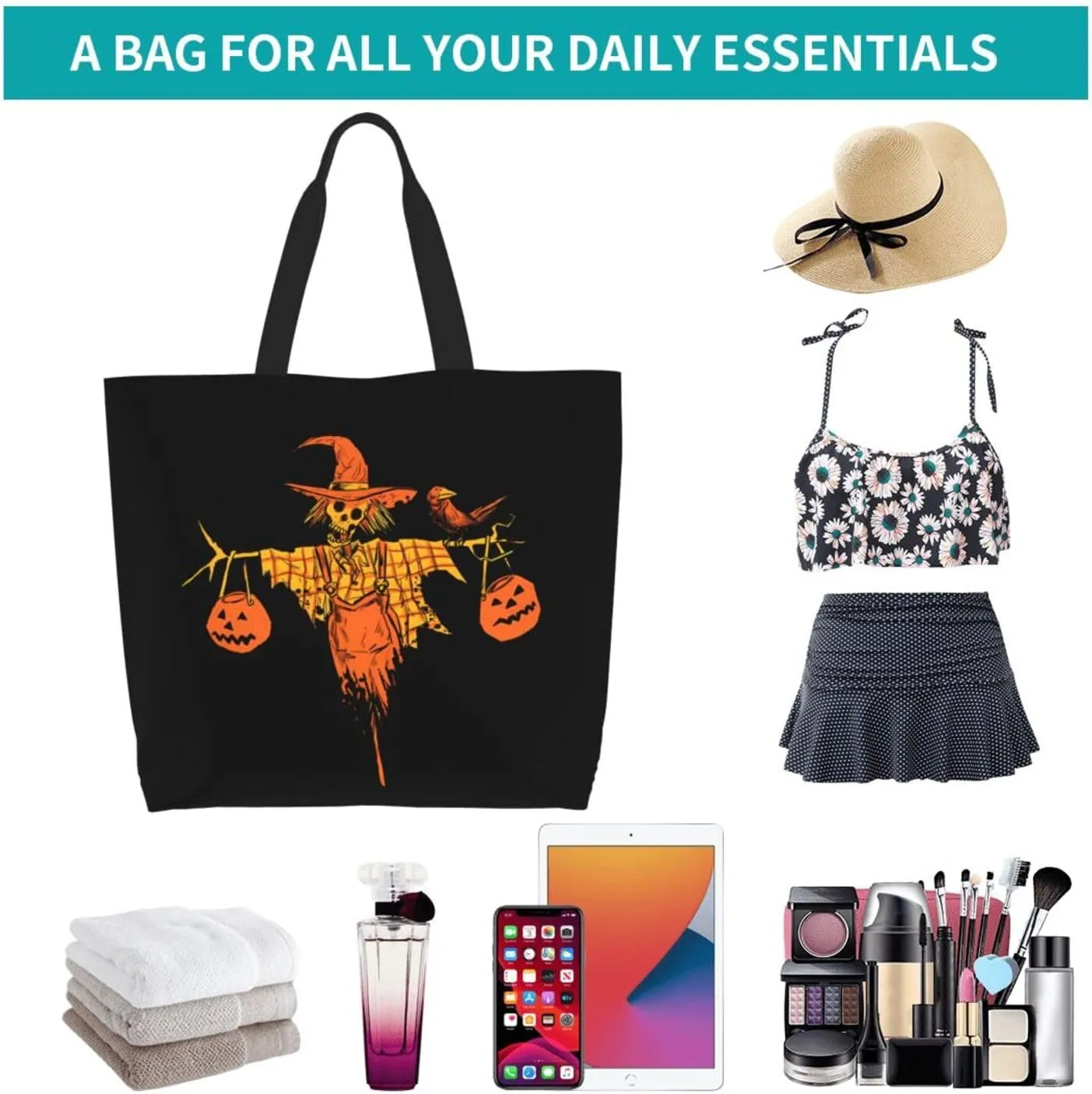 Halloween Tote Bags Large Women Reusable Shoulder Travel Shopping Gift Bags