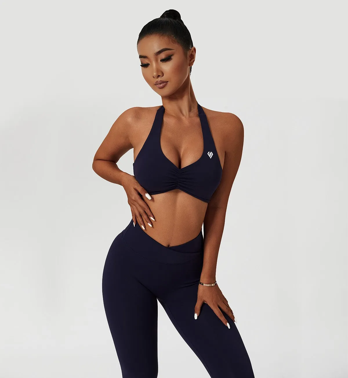 Halter Neck Ruched Sports Bra