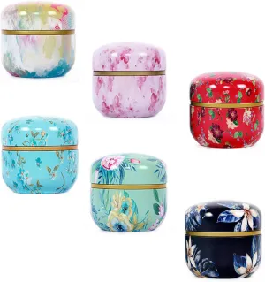 HAN SHENG 6 Pcs Tea Storage Containers Retro Portable Tinplate Tea Tins Coffee Tins Food Storage Container for Tea Coffee Herb Candy Chocolate Sugar Spices