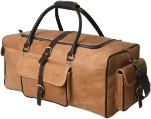 Handcrafted Leather Duffle Bag for Traveling | Buffalo Leather Weekend Bag, Durable and Stylish Luggage for Men and Women