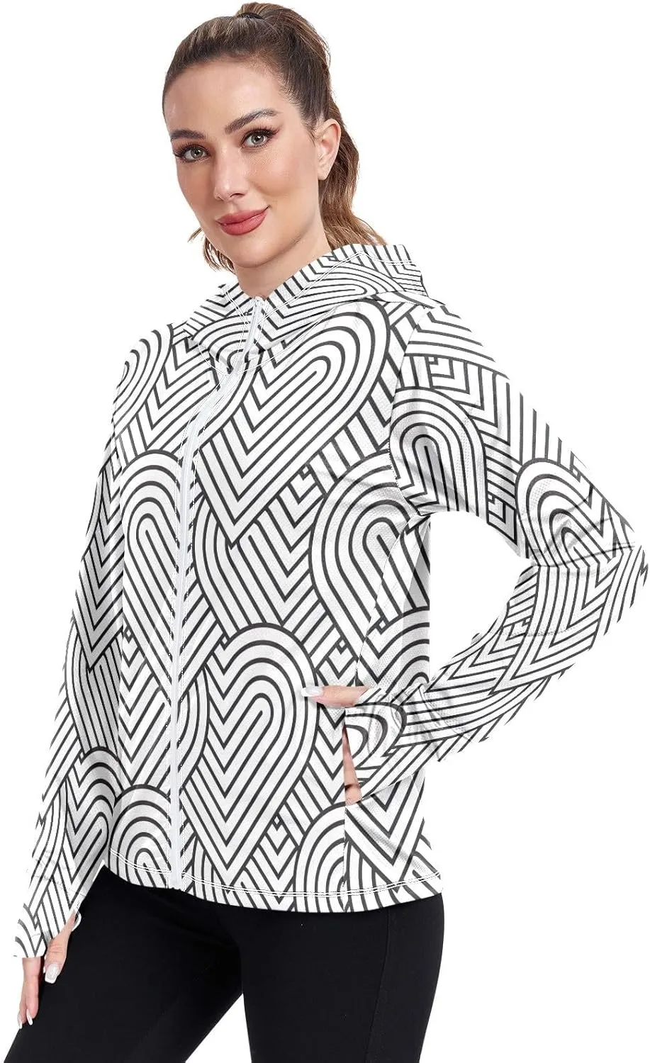 Handdrawn Hearts Valentines Uv Jacket Upf 50 , Long Sleeve Shirt, Athletic Zip up Hoodie, Outdoor Shirt