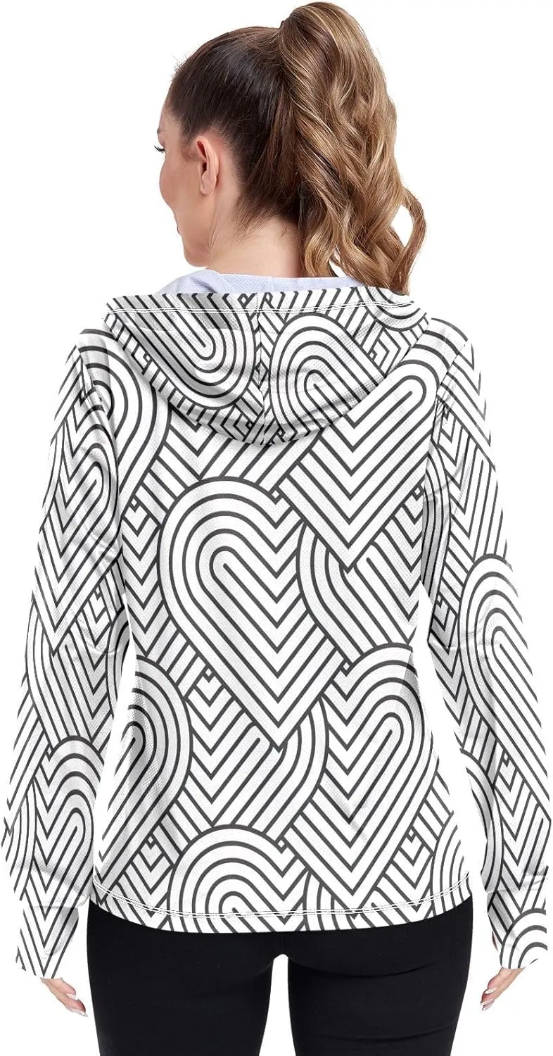 Handdrawn Hearts Valentines Uv Jacket Upf 50 , Long Sleeve Shirt, Athletic Zip up Hoodie, Outdoor Shirt