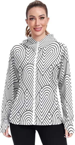Handdrawn Hearts Valentines Uv Jacket Upf 50 , Long Sleeve Shirt, Athletic Zip up Hoodie, Outdoor Shirt