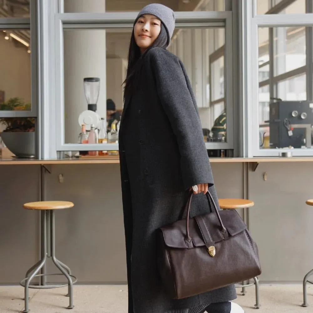Handheld briefcase women's vintage leather large capacity commuting tanned cowhide women's bag