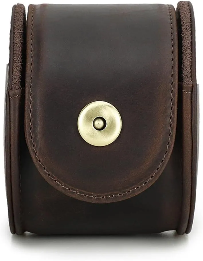 Handmade Magnetic Buckle Travel Watch Storage Box with Leather Cylindrical Watch Case
