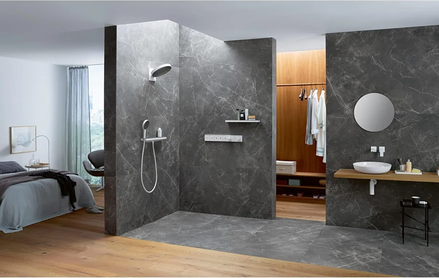 Hansgrohe Rainfinity 5-inch Modern Handheld Shower Head 3-Spray PowderRain, Intense PowderRain, Intense Turbo in Matte Black, 26864671, 2.5