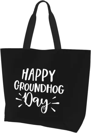Happy Groundhog Day Women'S Lightweight Canvas Handbag Reusable Shopping Bag