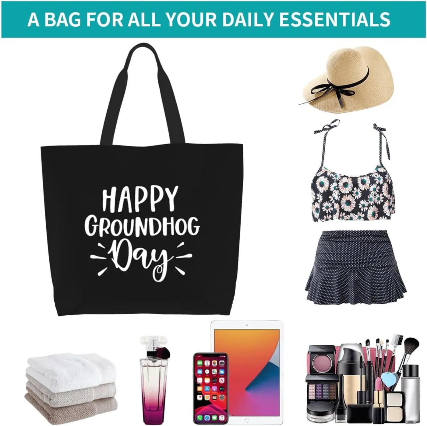 Happy Groundhog Day Women'S Lightweight Canvas Handbag Reusable Shopping Bag