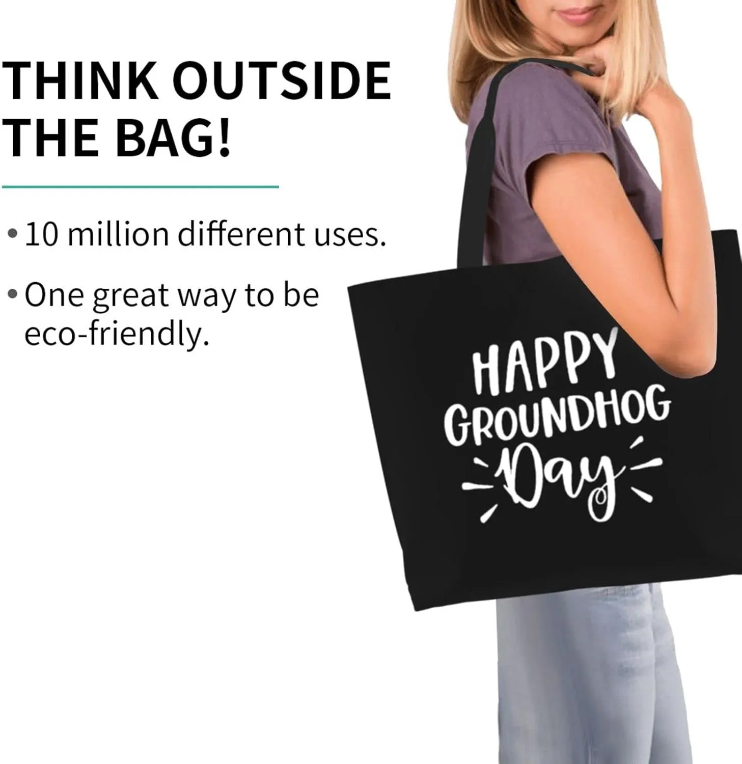 Happy Groundhog Day Women'S Lightweight Canvas Handbag Reusable Shopping Bag