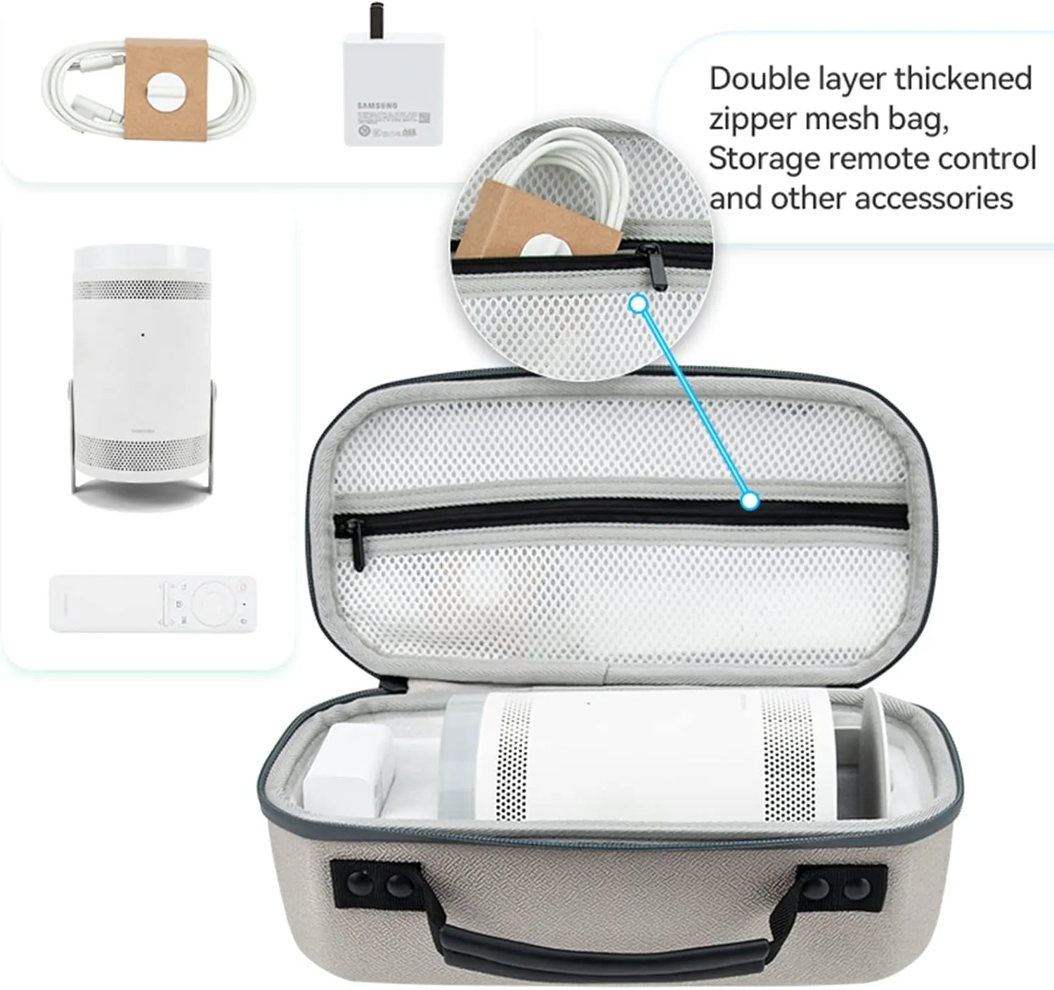 Hard Case for Samsung The Freestyle Projector,The Freestyle Smart Portable Projector 360° All-Round Protection Storage Box Travel Bag