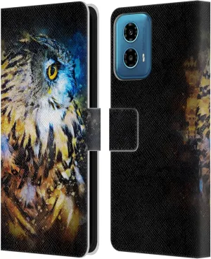 Head Case Designs Officially Licensed Riza Peker Owl Splash Animal Abstract Leather Book Wallet Case Cover Compatible with Motorola Moto G34 5G