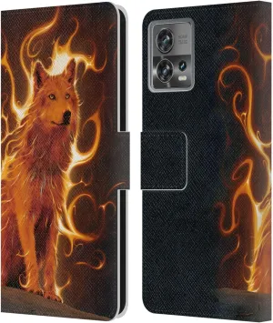 Head Case Designs Officially Licensed Vincent HIE Wolf Phoenix Canidae Leather Book Wallet Case Cover Compatible with Motorola Moto Edge 30 Fusion