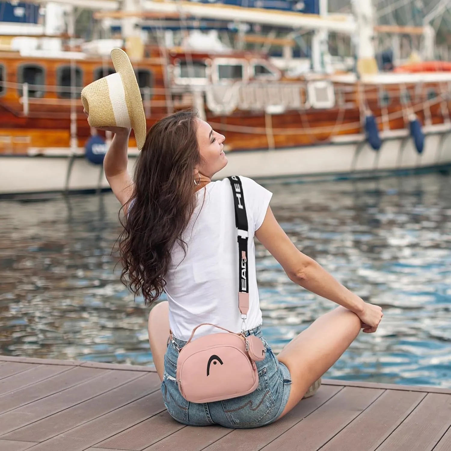 HEAD Waterproof Small Crossbody Bag for Women, Removable Wide Strap Black Shoulder Handbags Purse with Mini Coins Bag