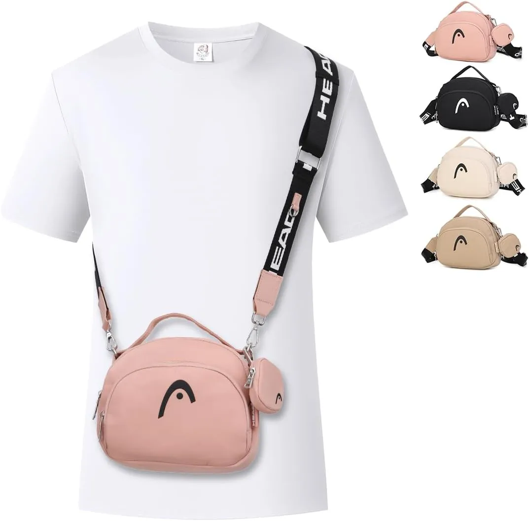 HEAD Waterproof Small Crossbody Bag for Women, Removable Wide Strap Black Shoulder Handbags Purse with Mini Coins Bag