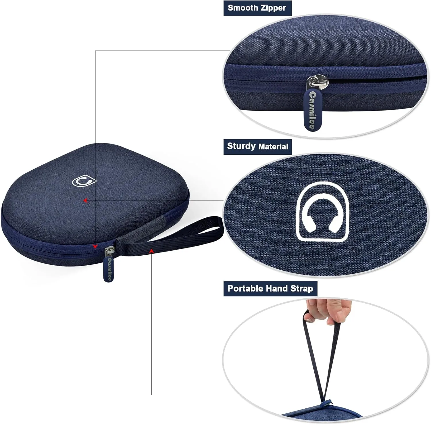 Headphone Case Compatible with Sony WH-CH520 Wireless Headphones Bluetooth On-Ear Headset with Microphone, Over Ear Noise Cancelling Earphone Bag for USB Cable for Work- Black (Box Only) (Blue)