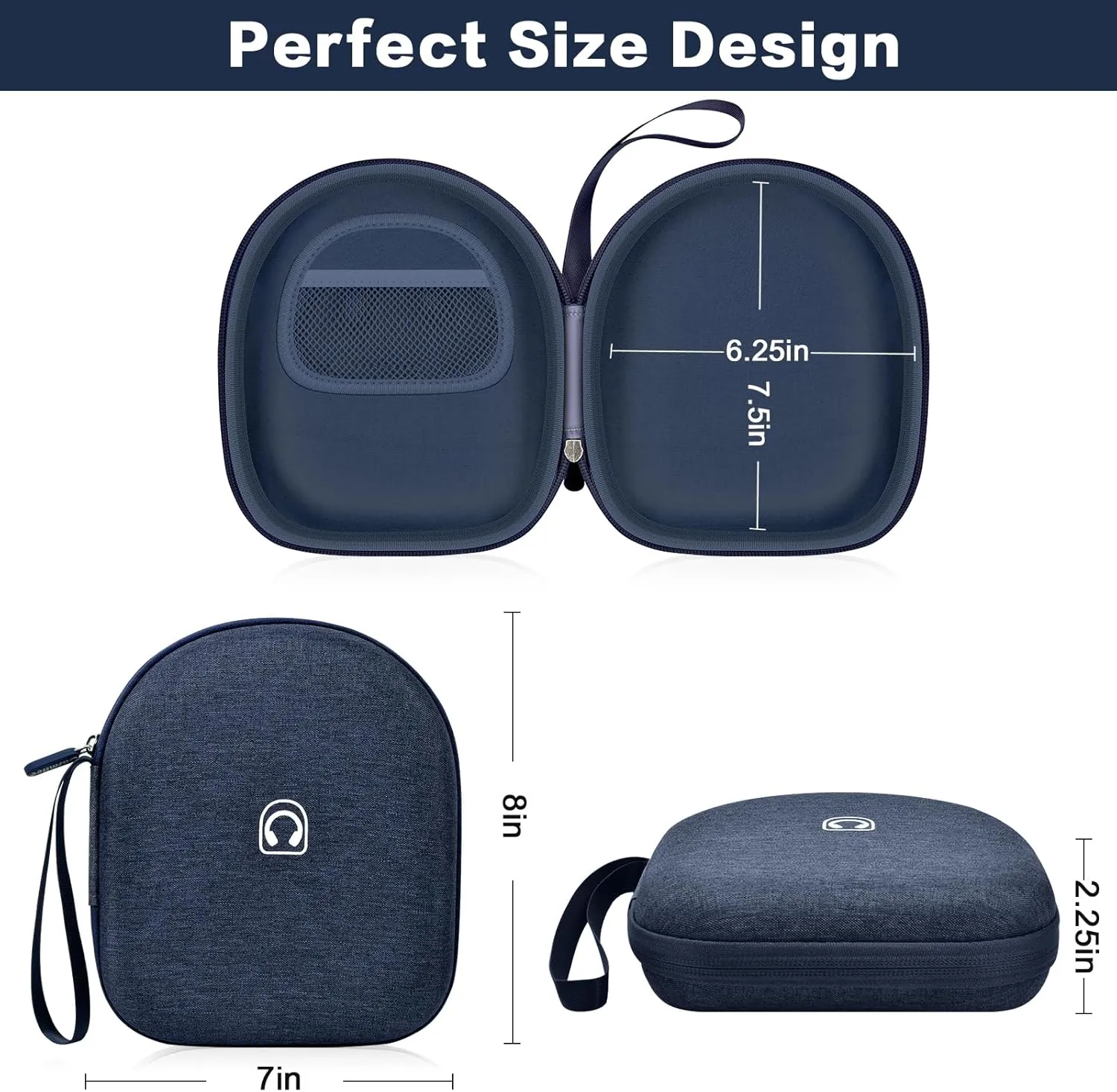 Headphone Case Compatible with Sony WH-CH520 Wireless Headphones Bluetooth On-Ear Headset with Microphone, Over Ear Noise Cancelling Earphone Bag for USB Cable for Work- Black (Box Only) (Blue)