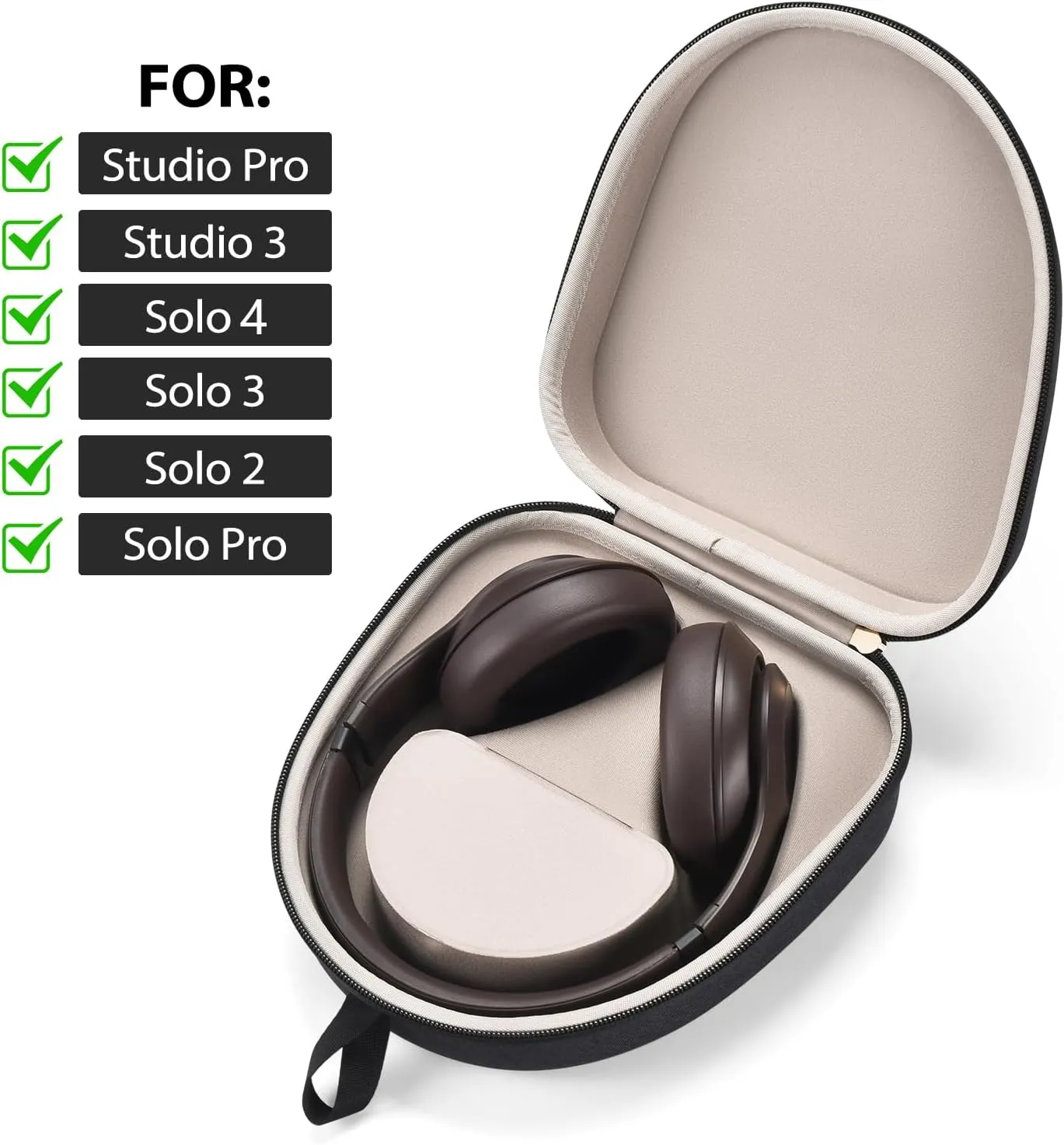 Headphones Case for Beats Studio Pro/Beats Studio 3/Beats Solo Pro/Beats Solo 2/Beats Solo 3/Beats Solo 4 Easy to Carry Portable Headset Travel Bag (Black)