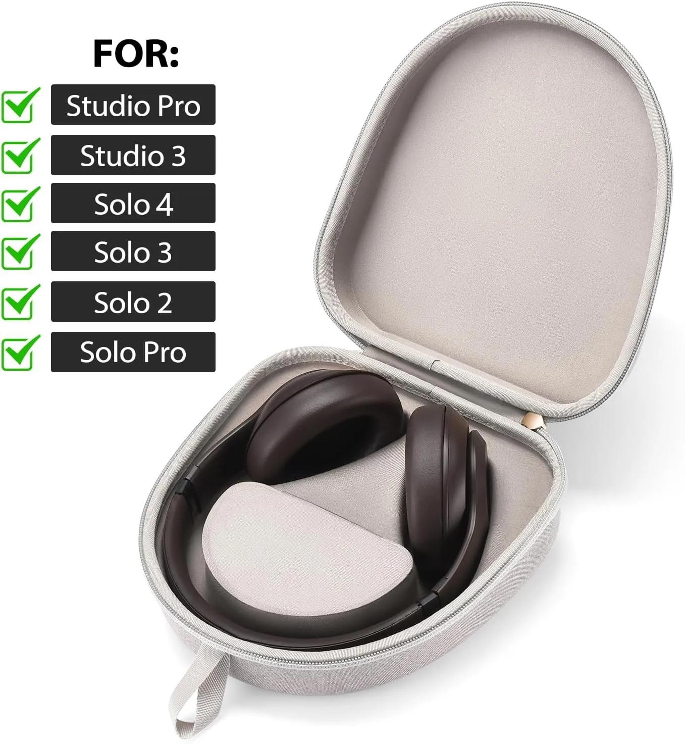 Headphones Case for Beats Studio Pro/Beats Studio 3/Beats Solo Pro/Beats Solo 2/Beats Solo 3/Beats Solo 4 Easy to Carry Portable Headset Travel Bag (Light gray)
