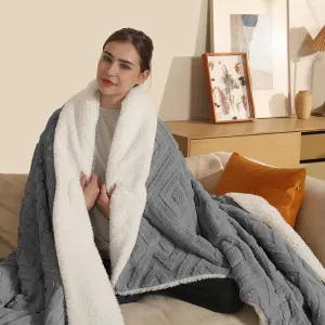 Heated Blanket Electric Throw 50" x 60" - Fluffy Ultra Soft Electric Blanket with 3D Pattern Design, 240g Plus 200g Sherpa, 5 Heating Levels and 4 Hours Auto Off, Machine Washable, Dark Gray