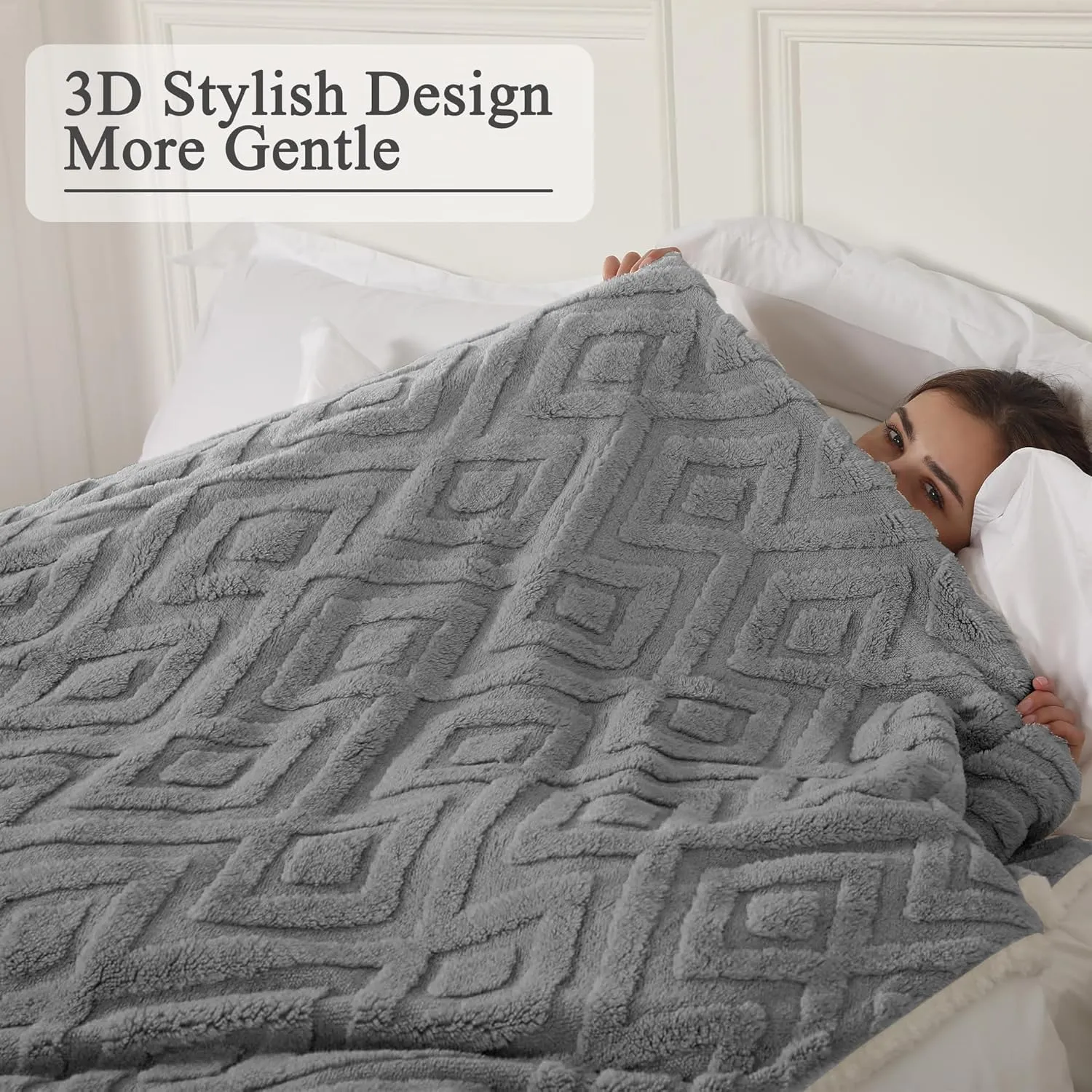 Heated Blanket Electric Throw 50" x 60" - Fluffy Ultra Soft Electric Blanket with 3D Pattern Design, 240g Plus 200g Sherpa, 5 Heating Levels and 4 Hours Auto Off, Machine Washable, Dark Gray