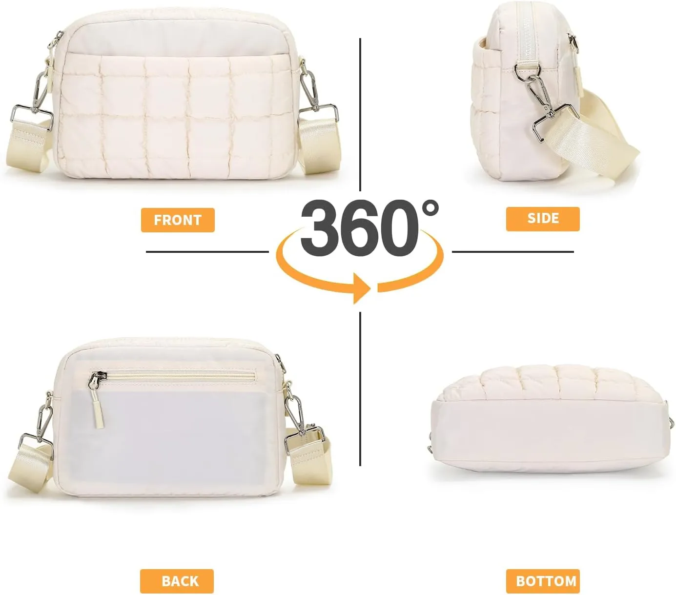 Herald Small Puffer Crossbody Bags for Women, Lightweight Nylon Quilted Shoulder Purse Handbag with Multiple Pockets