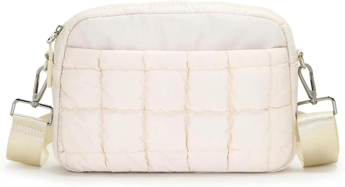 Herald Small Puffer Crossbody Bags for Women, Lightweight Nylon Quilted Shoulder Purse Handbag with Multiple Pockets