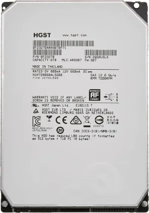 HGST Ultrastar He8 HUH728080AL5200 | 0F23268 | 8TB 7.2K RPM 128MB Cache SAS 12Gb/s 512E 3.5" Helium Platform Enterprise Hard Drive Bare Drive