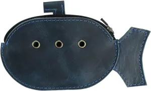Hide & Drink, Leather Cartoon Submarine Coin Pouch, Change Holder, Wallet Cash Organizer, Accessories, Handmade, Slate Blue