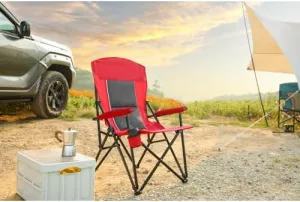 High Back Heavy Duty Lawn Chair Support 250LBS, Portable Collapsible Chair with Cup Holder (Red)