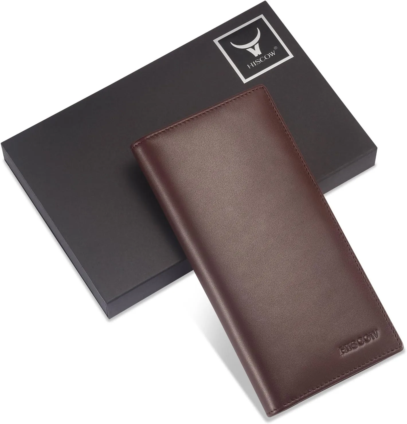 HISCOW Bifold Long Wallet with 15 Credit Card Slots - Italian Calfskin (Coffee)