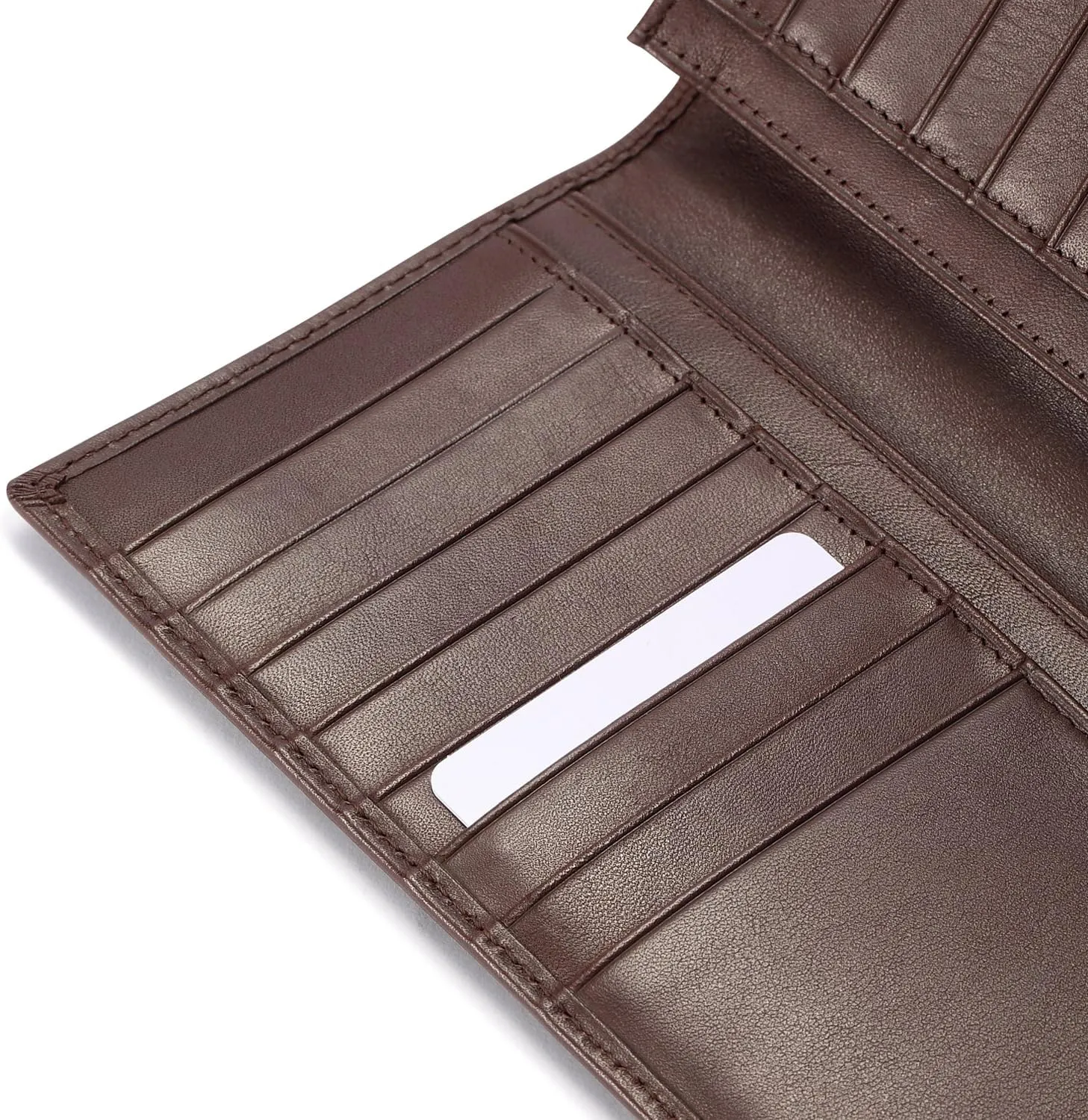 HISCOW Bifold Long Wallet with 15 Credit Card Slots - Italian Calfskin (Coffee)