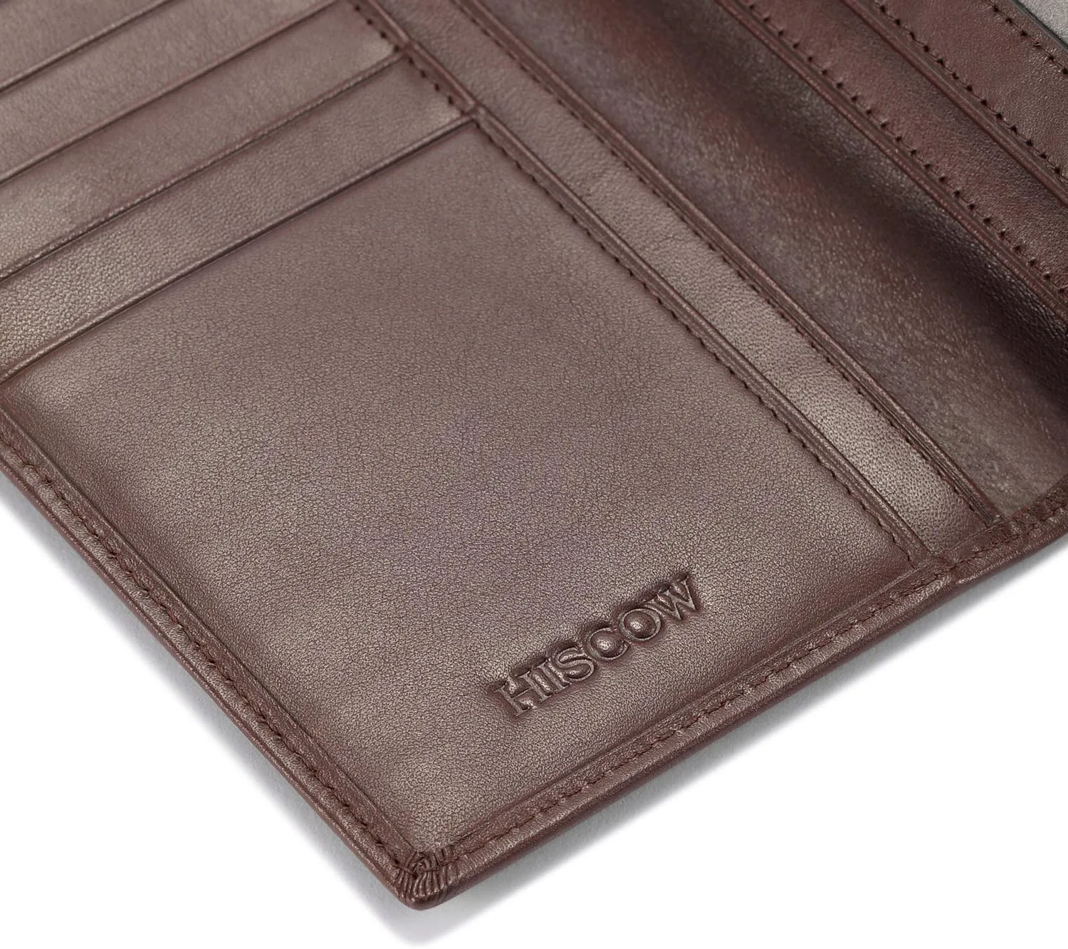 HISCOW Bifold Long Wallet with 15 Credit Card Slots - Italian Calfskin (Coffee)