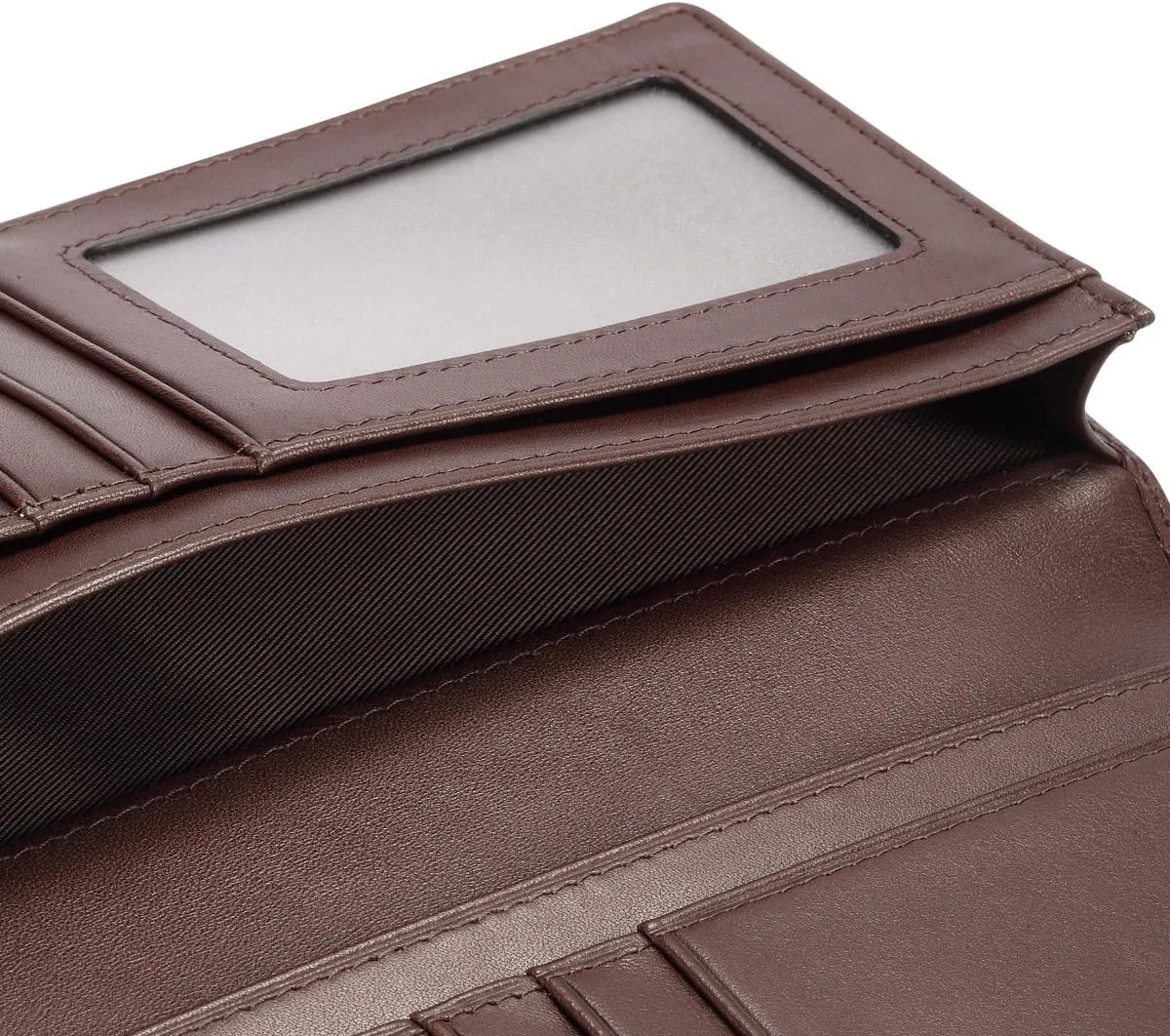 HISCOW Bifold Long Wallet with 15 Credit Card Slots - Italian Calfskin (Coffee)