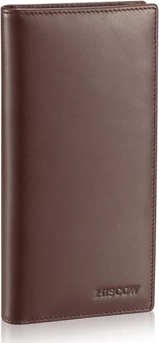 HISCOW Bifold Long Wallet with 15 Credit Card Slots - Italian Calfskin (Coffee)