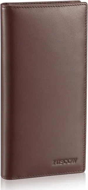 HISCOW Bifold Long Wallet with 15 Credit Card Slots - Italian Calfskin (Coffee)
