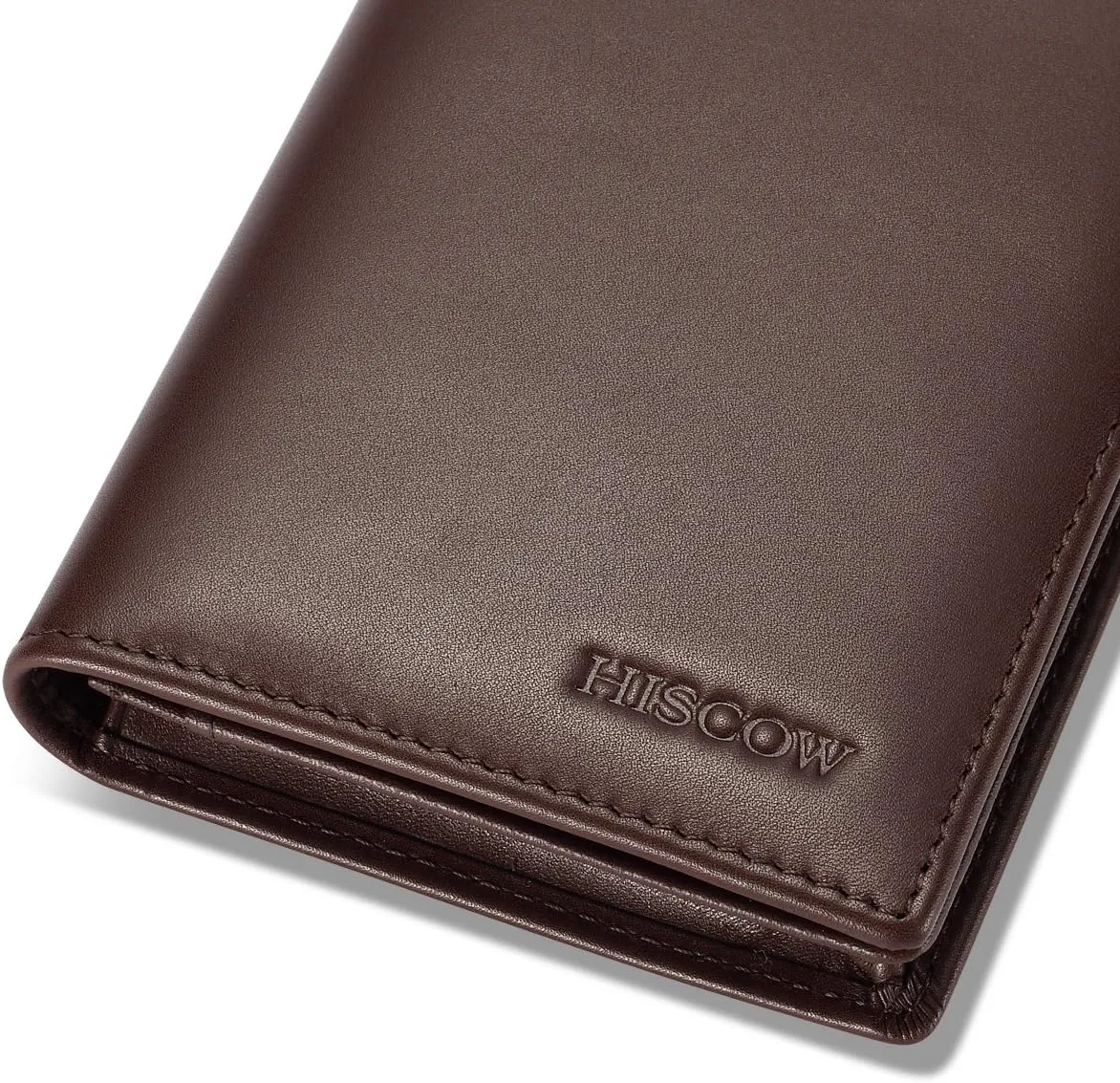 HISCOW Bifold Long Wallet with 15 Credit Card Slots - Italian Calfskin (Coffee)