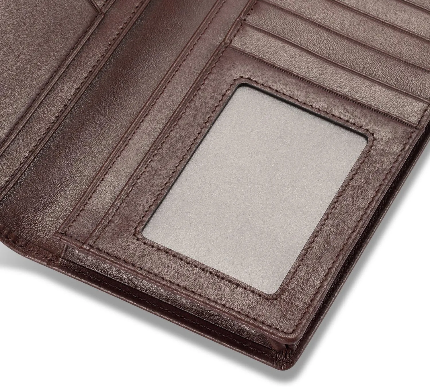 HISCOW Bifold Long Wallet with 15 Credit Card Slots - Italian Calfskin (Coffee)