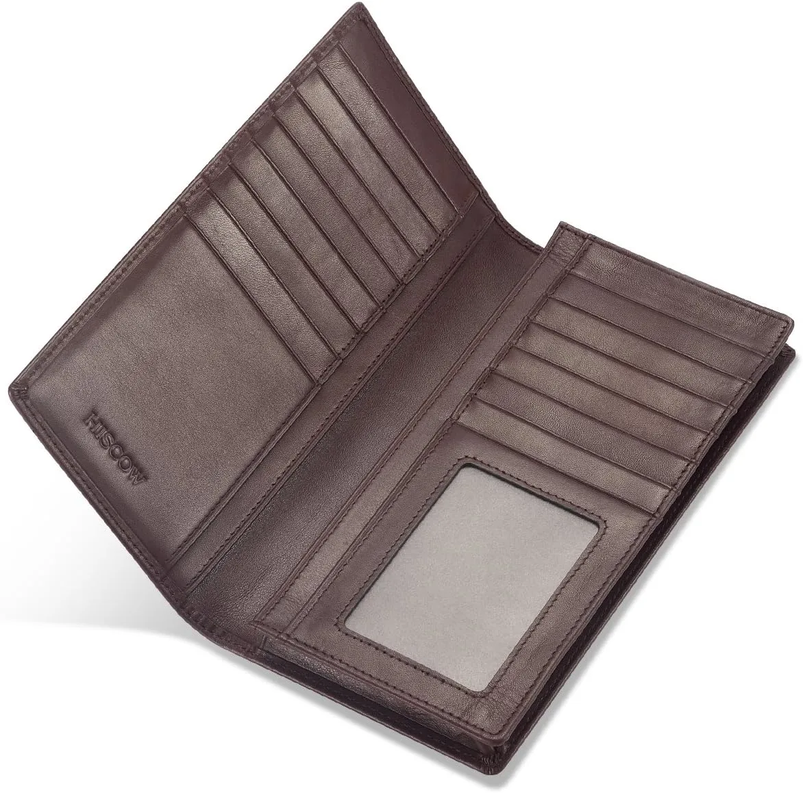 HISCOW Bifold Long Wallet with 15 Credit Card Slots - Italian Calfskin (Coffee)