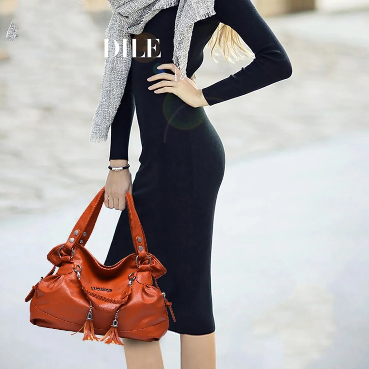 Hobo Purse for Women Large Shoulder Bag Leather Tote Fashion Top-Handle Bag Handbag with Tassel