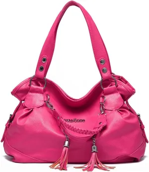 Hobo Purse for Women Large Shoulder Bag Leather Tote Fashion Top-Handle Bag Handbag with Tassel