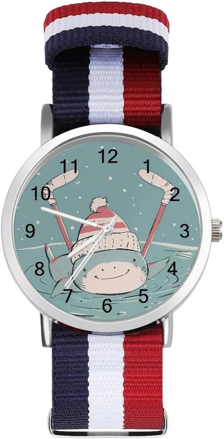 Hockey Shark Casual Wrist Watches for Men Women Simple Large Face Watch Running Workout Work
