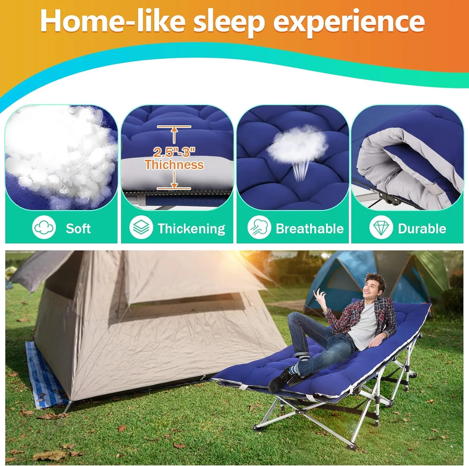 Homdox Camping cot Folding Outdoor Camping Travel Cot and Cot Pad - Quality Lightweight Portable Heavy Duty Adult Travel Cot Double Layer Oxford Portable Travel Camp Cots for Camp/Office/Home