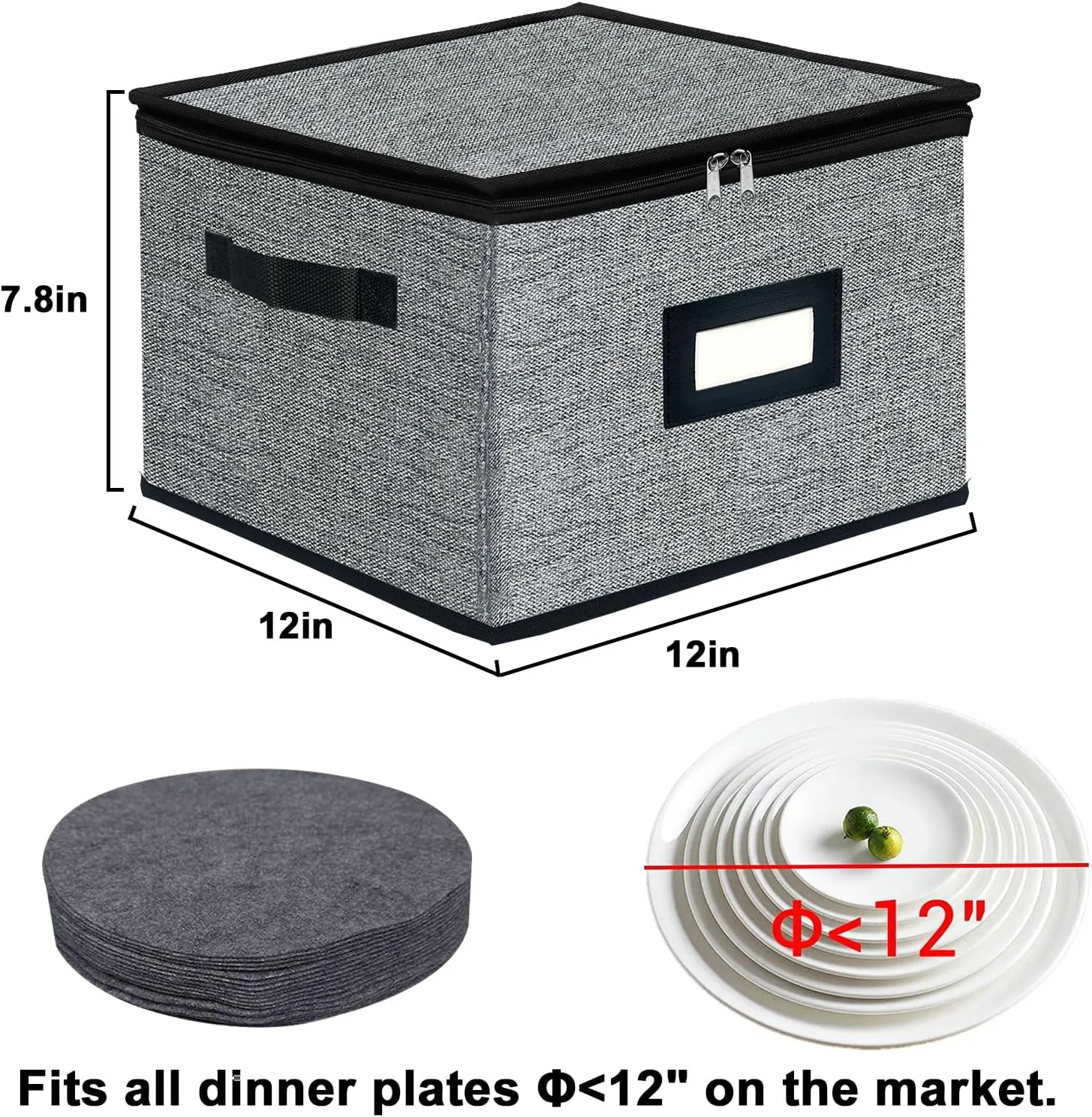 homyfort China Storage Containers - Dinner Plate Storage with Lid, Handles, Hard Shell Dinnerware Storage Protectors for Moving Bowls, Saucer, Padded Protective Storage, 12x12, 2 Pack